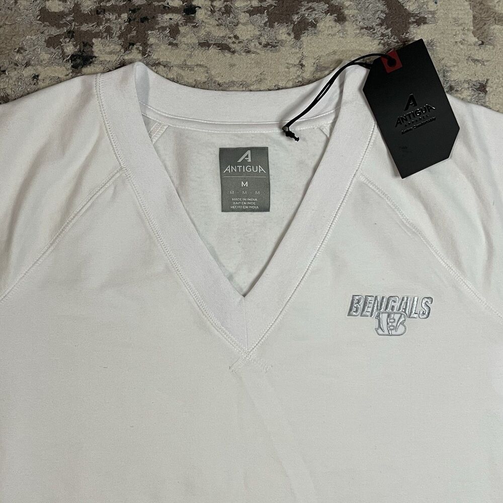Antigua NFL NWT White Cincinnati Bengals V Neck Sweater Pullover Sz M NEW - Picture 3 of 10
